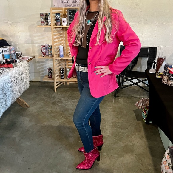 Women’s Sparkly Fuschia Barbie Pink Ankle Bootie Bling Cowboy Boot - Picture 2 of 6